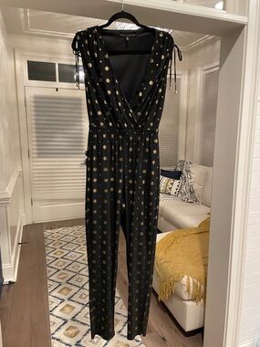White House Black Market Black Jumpsuit with Gold Dot Print